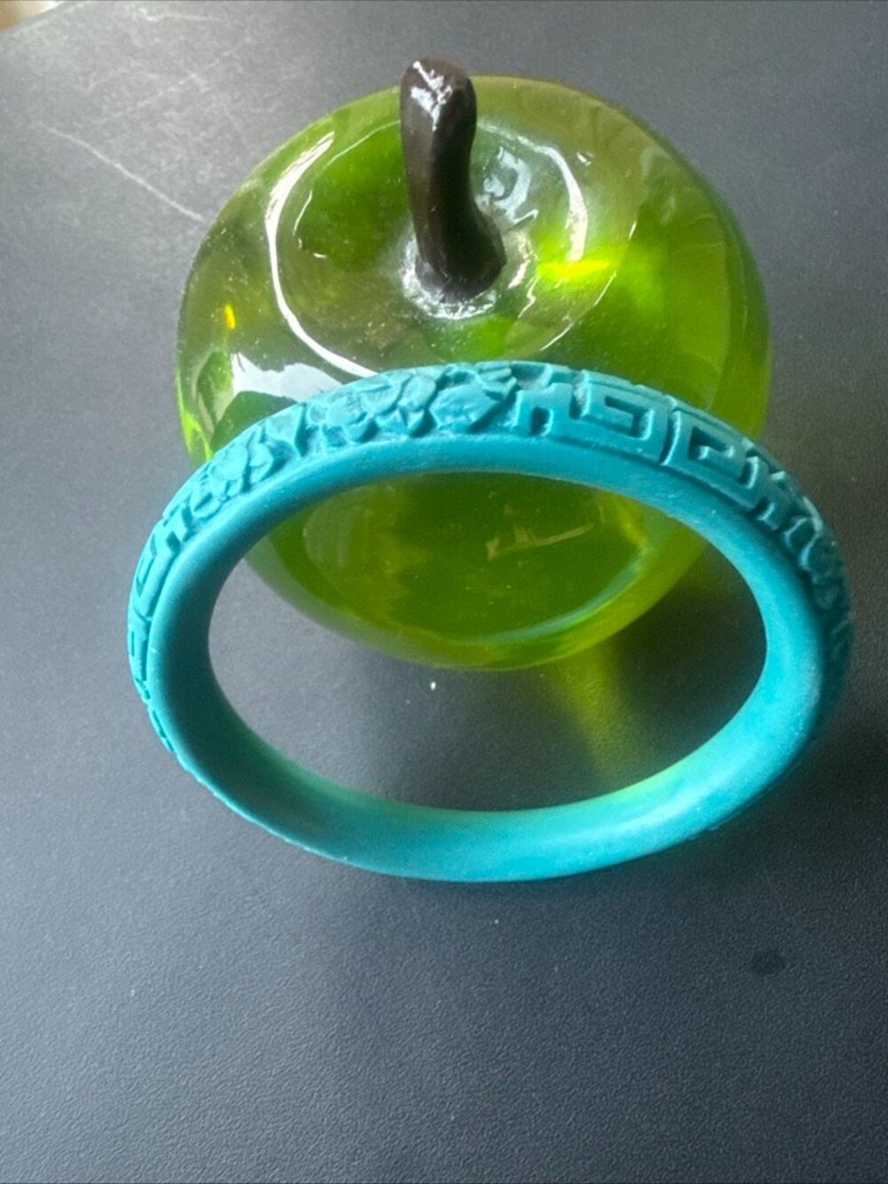 Vintage Chinese Carved Cinnabar Turquoise Colored Bangle Sz M-L